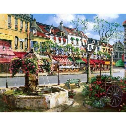 Free shipping building the street oil painting printed on canvas mediterranean canvas print oil painting decoration picture