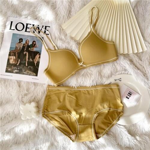 Seamless underwear, womens gathering no steel ring bra thin upper and lower thick student girls adjustment type lingerie set