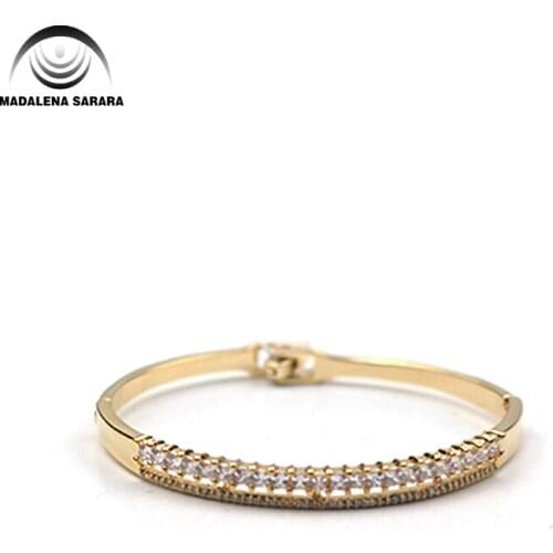 MADALENA SARARA AAAA Zircon Inlaid Bracelet Gold Tone Copper Bracelet Inlaid Simple Design Women Jewelry Luxury Easy Open