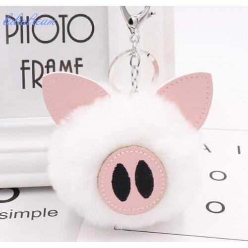 Keychain Fake Rabbit Fur Ball KeyChain Pig Pompom Key Chain Animal plush key chain
