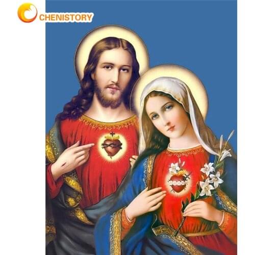 CHENISTORY Holy Lady With Jesus Figure Painting By Numbers Kits For Adults Oil Picture Diy Framed HandPainted Drawing Home Decor