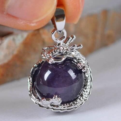 Purple Crystal Round Bead Pendant Dragon Jewelry For Woman Gift S548