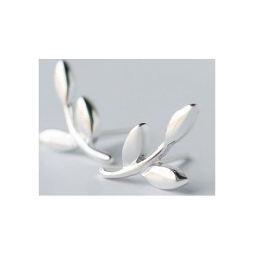 Fashion Real. 925-Sterling-Silver Olive leaf branch Stud Earrings Ear ladys jewelry GTLE936