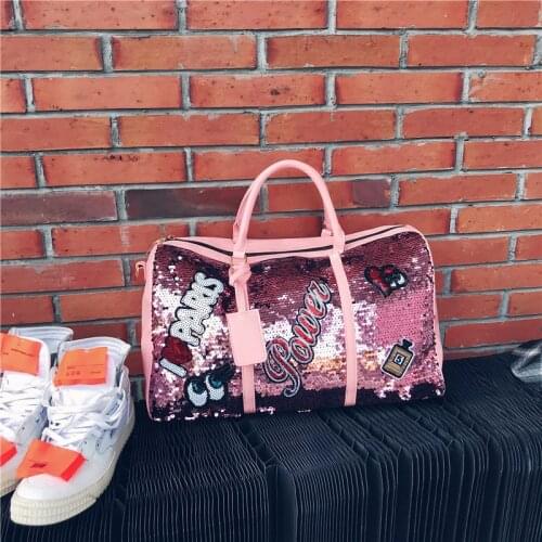 Fashion Travel Bag Sequins Overnight Bag Portable Duffle Bags Large Capacity Quitte Bags for Women Men Big Weekend Tote Pink