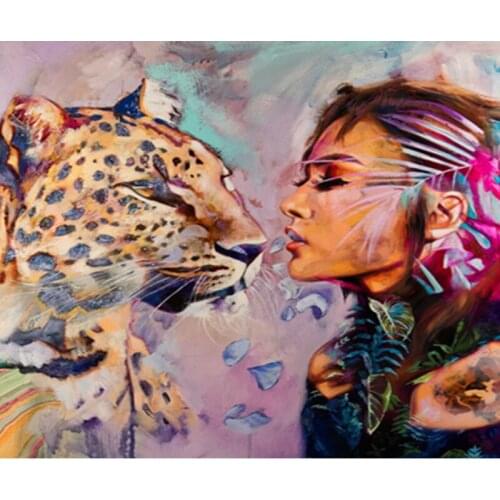 Paints By Numbers Figure leopard and beauty 40x50 Pictures Oil Painting By Numbers Set Gift Coloring By Numbers Canvas Wall Set