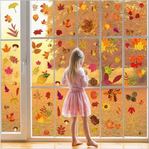 DIY Autumn Maple Leaf Decals PVC Glass Sticker Autumn Maple Leaves Wall Art PVC Sticker Decals for Glass Door