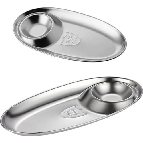 Stainless Steel Dinner Plate 3 Sections Divided Dish Round Snack Dinner Silver Plates Silver Storage Plate Korean Competent