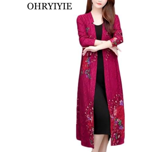 OHRYIYIE Oversize Vintage Floral Printed Cardigan Sweater Women 2021 Autumn Winter Thick Velvet Knit Sweater Female XL-5XL