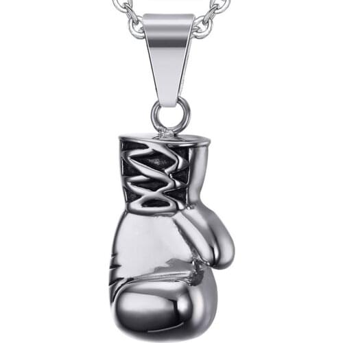Stainless Steel Men Pendant Necklace Mini Boxing Glove Charm Fitness Gym Necklace Vintage Men Hip Hop Jewelry Boyfriend Gifts