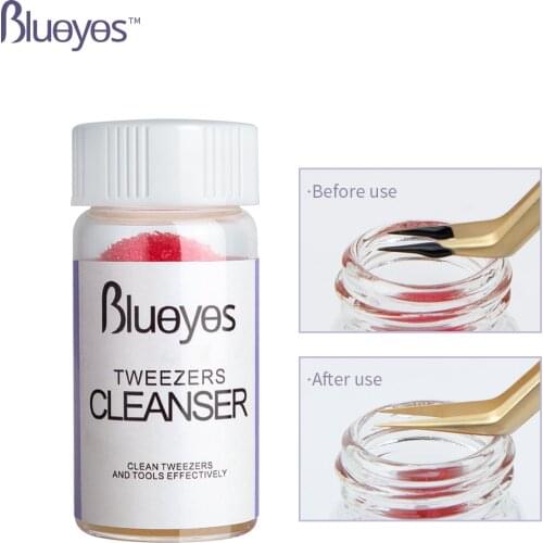 Blueyes Professional Eyelash Extension Tweezers Cleanser Tools With Glue Remover Liquid And Sponge Ball Tweezers Cleaning Tools