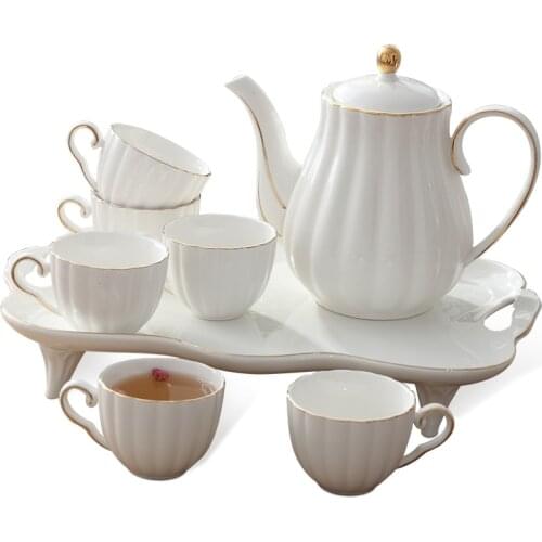 Simple European Ceramic Cup Creative Household Coffee Cup Sets Dish Afternoon Flower Cup Set with Rack Cafe Household Tea Mug