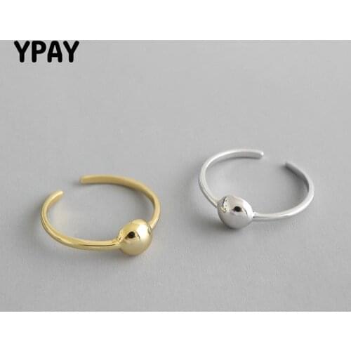 YPAY 100% Pure 925 Sterling Silver Adjustable Rings Women Korean INS Minimalist Geometric Round Bead Smooth Surface Ring YMR885