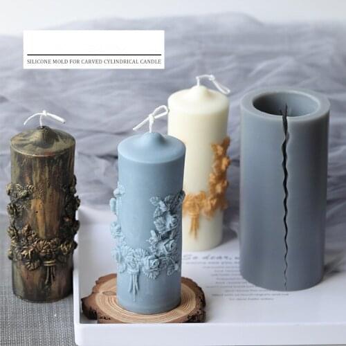 Carved cylindrical candle mold European style fancy retro carved magic ritual scented candle silicone mold