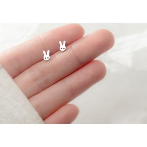 KAMIRA 925 Sterling Silver Korean Minimalist Cute Cartoon Rabbit Stud Earrings for Women Teen Mini Lovely Birthday Gift Jewelry