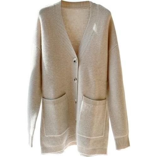 SHUCHAN Knit Cardigan 100% Cashmere High Quality England Style V-Neck Long Single Breasted Thick Warm Loose-fitting Sweater