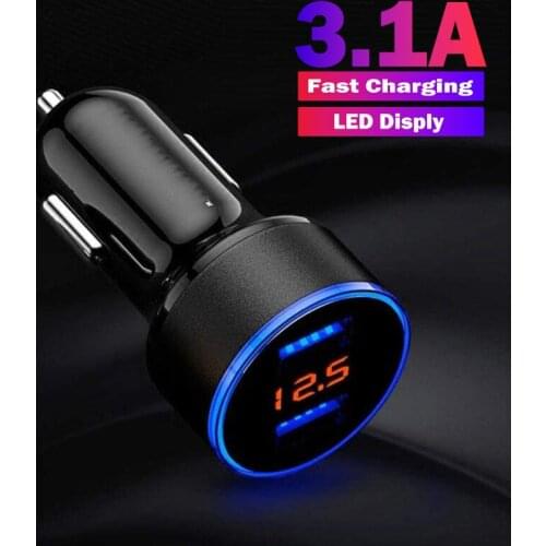 LED Display Car USB Charger 3.1A Quick Charge Universal Fast Charging In Car 2 Port Mobile Phone Charger For Samsung S21 Lite