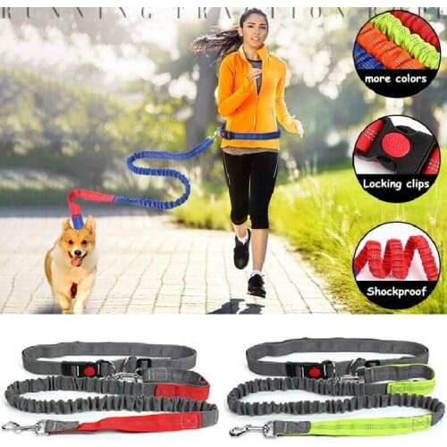 Reflective Dog Leash Running Jogging Waist Belt Sports Pet Elastic elasticity Leash For Up to 150 lbs Large Dogs Free