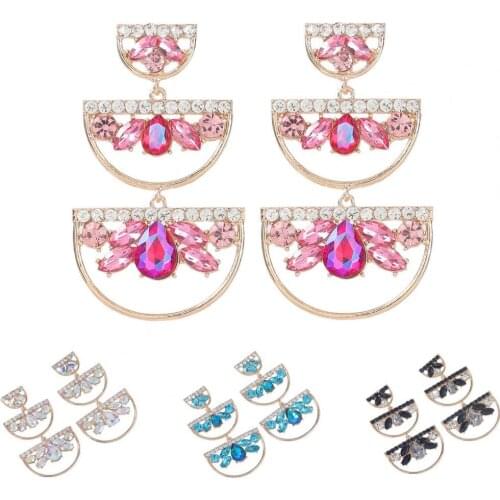 Three Layers Drop Earrings Earrings Colorful Geometric Alloy Semicircle Long Dangle Earrings for Women