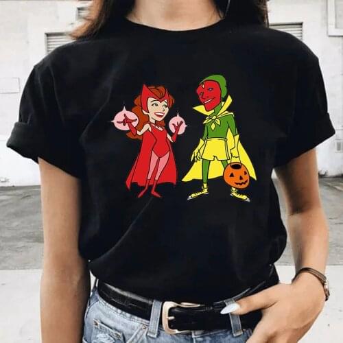 Women 2021 MARVEL Print 90s Vogue Fashion Tops Tumblr Tshirt Clothes T Shirt Ladies Wanda Vision Graphic Femme Tee Black T-shirt
