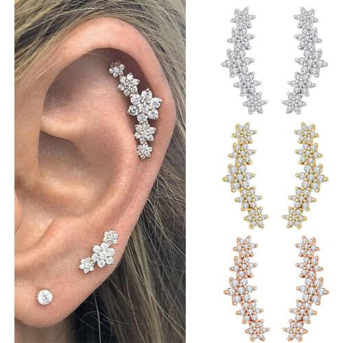 Chic 18K Gold Filled CZ Flower Clear Cubic Zircon Stud Earrings For Women Engagement Wedding Fashion Jewelry