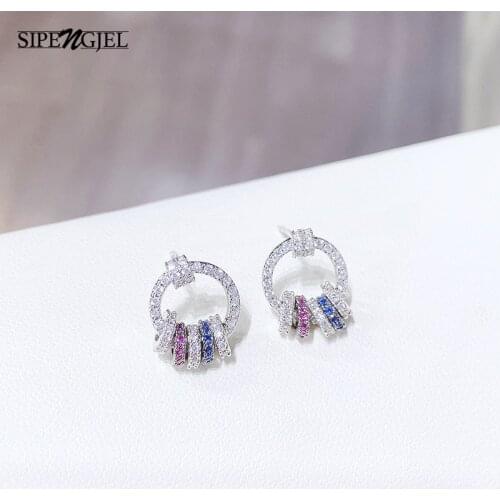 Fashion silver color Simple small Round Stud Earrings Geometric Circle rainbow Stud Earrings For Women Korean Jewelry 2020