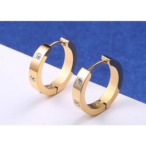 Stainless Steel Rose Gold Crystal Stones Hoop Earrings Jewelry Women Ladies Minimalism Earrings Jewellery Gift For Him