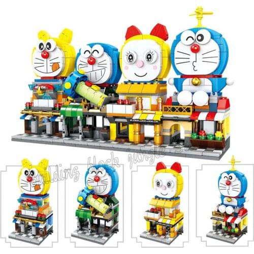 2021 new city streetview building blocks double expression cartoon character robot cat machine cat original creative MOC toy