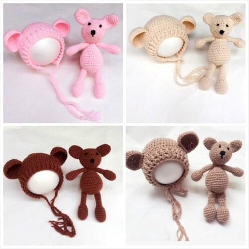 4 colors Crochet Baby Hat Hand Knitted Teddy Bear Hat Photo / Photo Prop newborn knitting hats 0-3 months animal hat