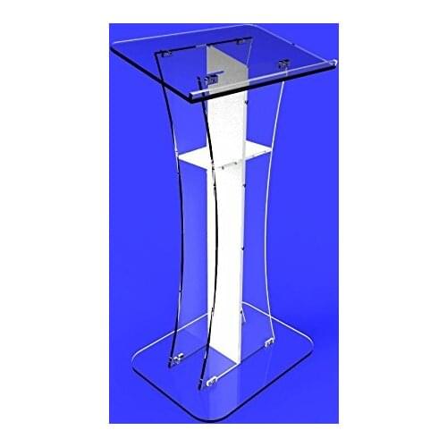 Fixture Displays Podium Clear Ghost Acrylic lectern pulpit white Cross Easy Assembly Required ministers desk plexiglass
