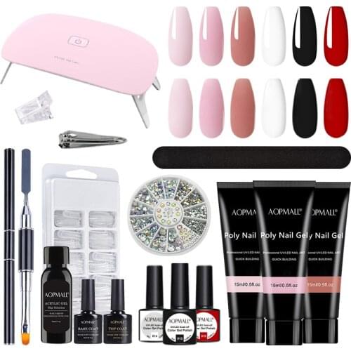 AOPMALL® 3 Color Poly Extension Gel With 3 Color Gel Polish 16Pcs Nail Set Fast Building Gel Cuticle Pusher Finger Gel Kit Tools