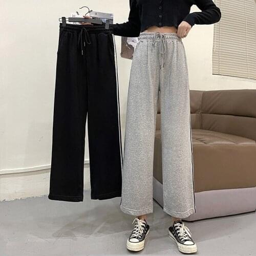 2021 Thin Wide-leg Pants Women Casual Loose Korean Sweatpants Elastic High Waist Fashion Student Sports New Straight Trousers