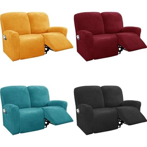 1 2 Seater Recliner Sofa Cover Stretch Velvet Lounger Armchair Slipcover Couch Covers Furniture Protector Elastic Side Pocket