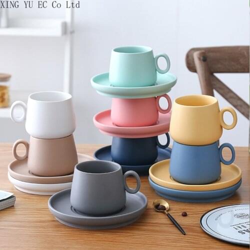 Color Ceramic Matte Coffee Mug and Saucer Simple Set 250ml Home Breakfast Mug Ceramic Small Tray Cute Coffee Mugs and Cups