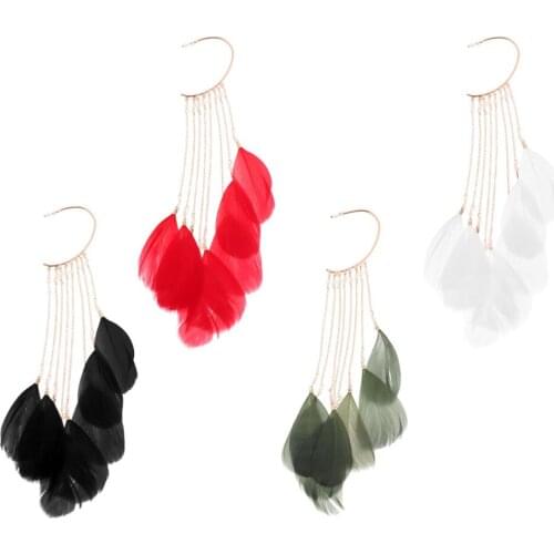 Tassel Feather Long Ear Wrap Charm Cuff Earring Non Pierced Drop Dangle Earrings for Women
