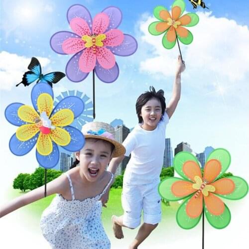 Double Layer Flower Windmill Colorful Wind Spinner Yard Garden Decor Kids Toy BX0D