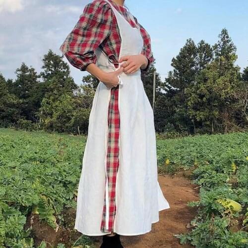 Cotton and linen apron retro art apron kitchen floral coffee painting work clothes apron dress Fashion apron smock cute apron