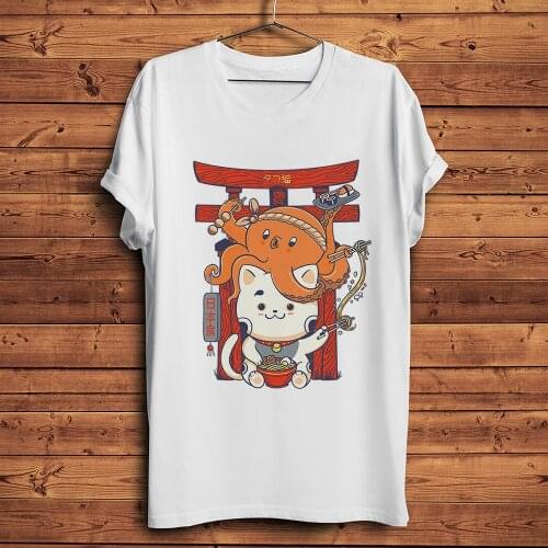 Tako and Neko Japan Food Restaurant funny anime tshirt men summer new white casual short sleeve unisex cute streetwear t shirt