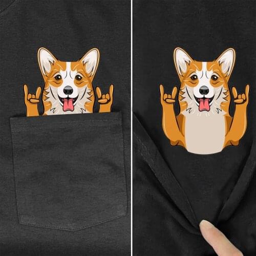 CLOOCL Animal Cotton T-Shirt Fashion Brand Summer Pocket Corgi Printed T-shirt Mens Women Shirts Hip Hop Tops Funny Cotton Tees