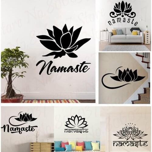 Indian Namaste Words religion DIY Wall Decal Vinyl Lotus Yoga sticker Buddha home decor bedroom Flower Mural Adesivos de parede
