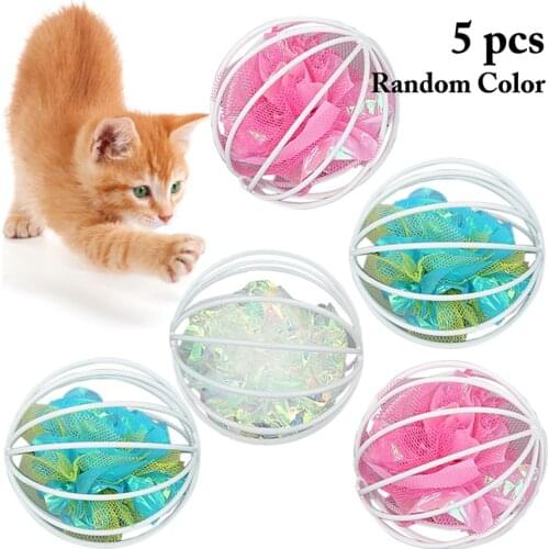 Candy Color Cat Ball Toy Interactive Crinkle Ball In Cage Steel Wire Hollow Cat Play Teaser Cat Ball Toy Pet Supplies For Cat