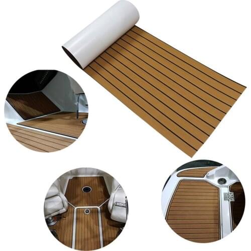 45cmx240cm EVA Foam Faux Teak Boat Deck Mat Brown Decking Sheet Yacht Flooring Anti Skid Mat Self Adhesive Vehicle Pad
