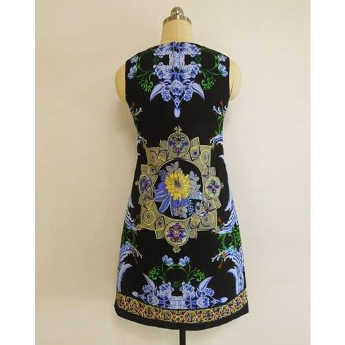 Fashion Beading Summer Runway 2021 Luxury Blue Yellow Flower Print Diamonds Party Casual Mini Dress
