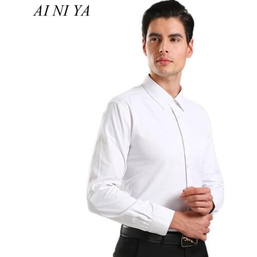 Mens Shirt Pure Color Shirt Mens Formal Shirts Slim Fit Casual Long-Sleeved Tops Work Clothes For Wedding Party Male Shirts