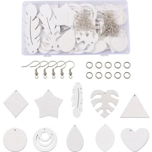 20pcs/Set DIY Dangle Earring Making Kits with Spray Painted Wood Pendants and Brass Earring Hooks