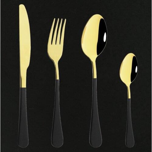 4pcs/set Black Gold Dinnerware Set Stainless Steel Kitchen Knife Fork Spoon Cutlery Set Tableware Silverware Set Dropshipping