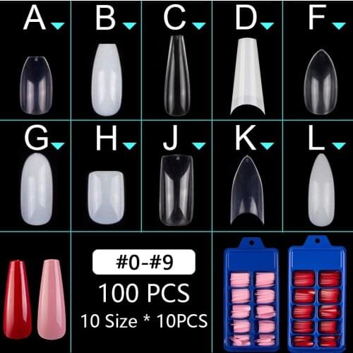100pcs/set Full Cover Short False Nail Tips Ballerina Coffin Fake Nails Square Stiletto French Acrylic Press On Nails 10 Sizes