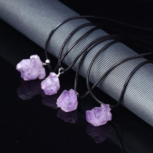 Natural amethyst irregular rough stone pendant necklace fashion jewelry birthday holiday party special gift
