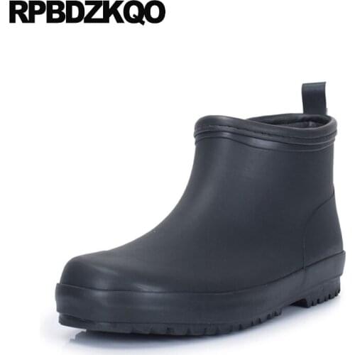 Shoes Rubber Cheap Waterproof Short Booties Fur Mens Rain Boots Ankle Rainboots Black Male 2017 Comfortable Footwear Fashion