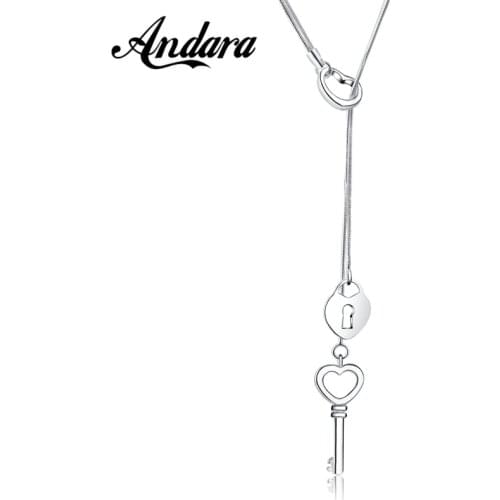 New Fashion 925 Silver Necklace Heart Key Tassel Necklace Dress For Woman Jewelry Gift