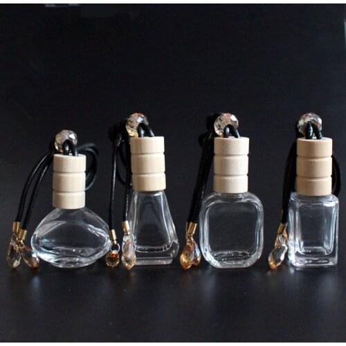 New Arrival 20pcs/lot 5ML 8ML 12ML Clear Glass Car Pendant Hanging Bottle Refillable Perfume Packaging Bottle with Wooden Cap